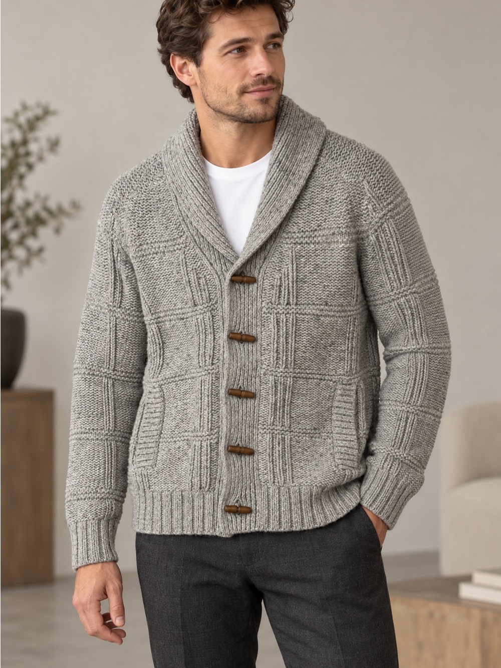 NWT Banana Republic Men’s Wool Blend Shawl Collar Toggle Cardigan Grey M